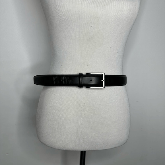 PENGUIN Black LEATHER Dress belt smooth silver hardware HN32051 Men's 32 - Picture 3 of 8